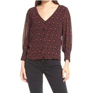 Madewell Orchard Floral Georgette Smocked-Cuff Button-Up Blouse Button-Front 12